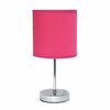 Creekwood Home Traditional Petite Metal Stick Bedside Table Desk Lamp in Chrome with Fabric Drum Shade, Hot Pink CWT-2003-HP